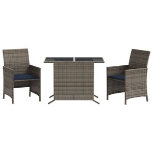 vidaXL 3 Piece Bistro Set with Cushions Grey Poly Rattan