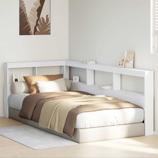 vidaXL Bookcase Headboard L-Shaped White 100 cm Solid Wood Pine