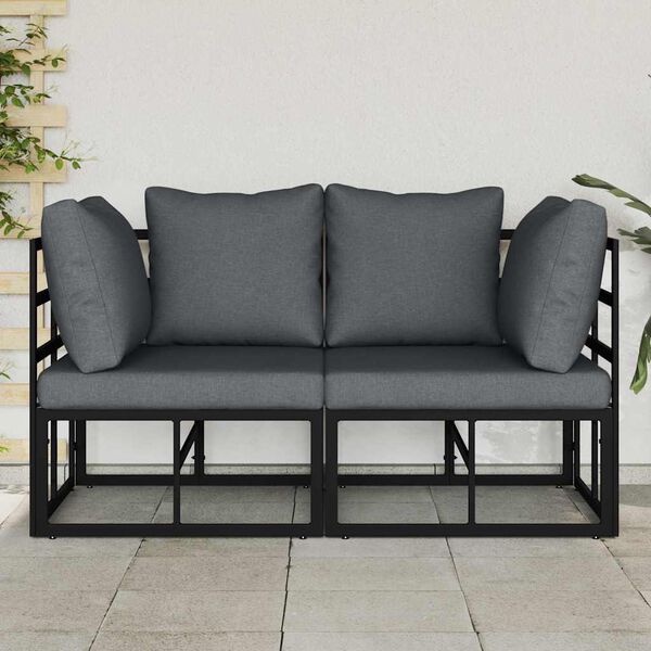 vidaXL Outdoor Furniture with Cushion with Pillow Black Aluminium