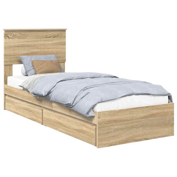 vidaXL Storage Bed with Drawer Sonoma Oak 75 x 190 cm Engineered Wood