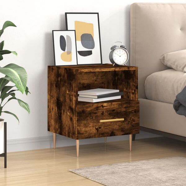 vidaXL Bedside Cabinet Smoked Oak 40x35x47.5 cm Engineered Wood