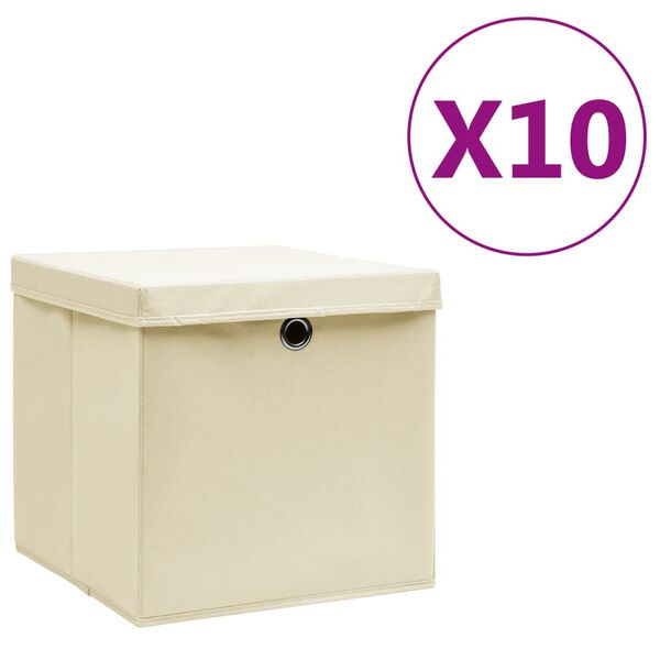 vidaXL Storage Boxes with Covers 10 pcs 28x28x28 cm Cream