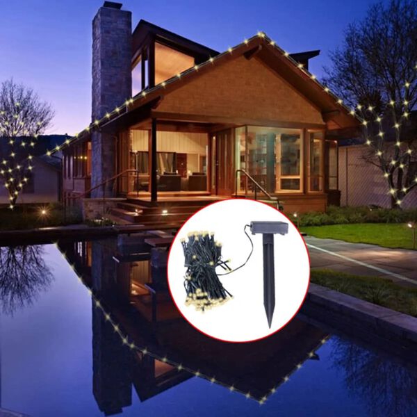 vidaXL LED Solar String Lights Warm White Christmas Decoration