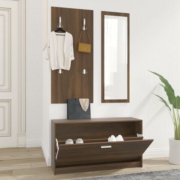 vidaXL 3-in-1 Shoe Cabinet Set Brown Oak Engineered Wood