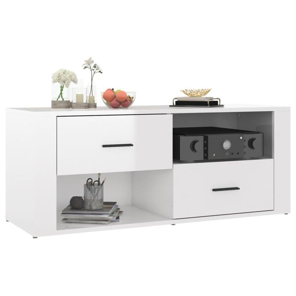 vidaXL TV Cabinet High Gloss White 100x35x40 cm Engineered Wood