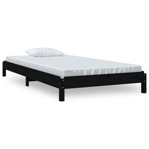 vidaXL Stack Bed without Mattress Black 75x190 cm Small Single Solid Wood Pine