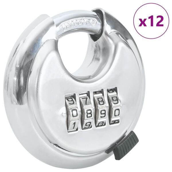 vidaXL Discus Locks with Keys 12 pcs Silver 7 x 2.3 x 7 cm