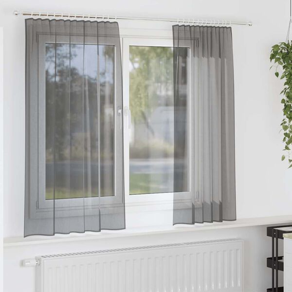 vidaXL Voile Curtains with Rod Pockets 2 pcs Dark Grey