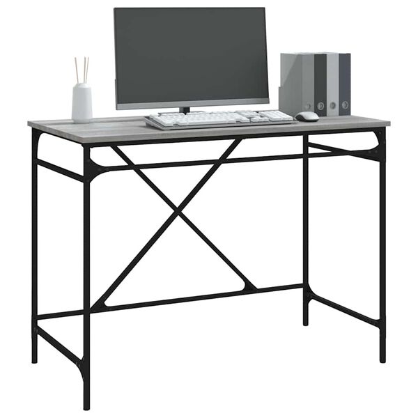 vidaXL Desk Grey Sonoma 100x50x75 cm Engineered Wood and Iron