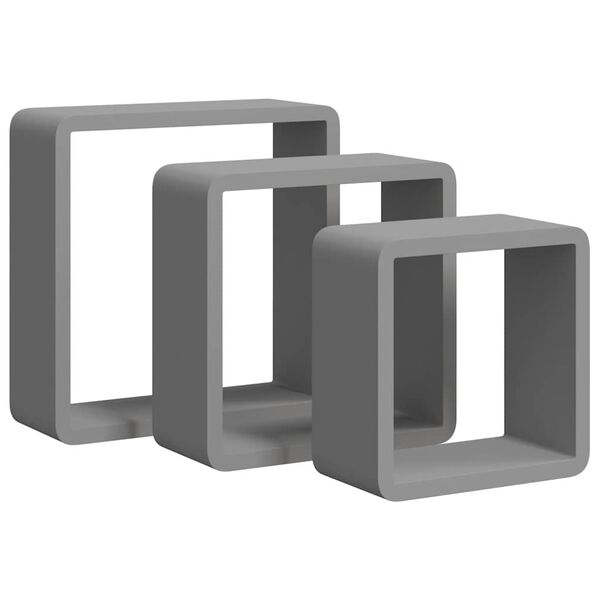 vidaXL Wall Cube Shelves 3 pcs Grey MDF