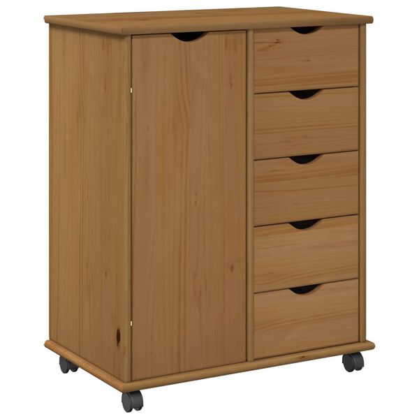 vidaXL Rolling Cabinet Honey Brown 63.5 x 39 x 79 cm Solid Pine Wood