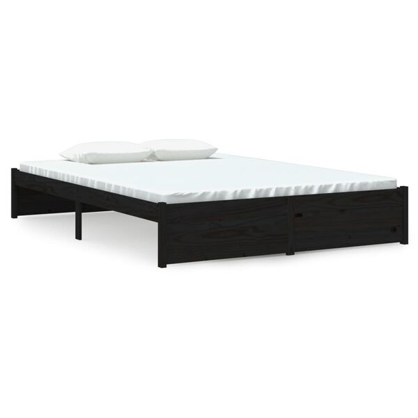 vidaXL Bed Frame without Mattress Black Solid Wood 140x190 cm