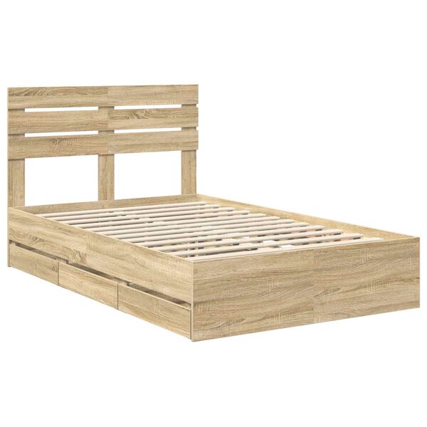 vidaXL Bed Frame with Drawer Sonoma Oak 120 x 190 cm Engineer Wood