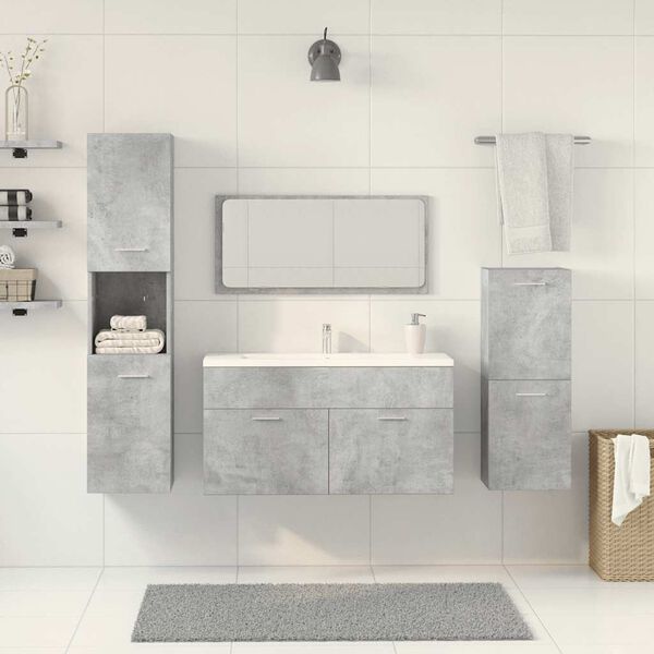 vidaXL 4 Piece Bathroom Furniture Set Concrete Grey Engineered Wood