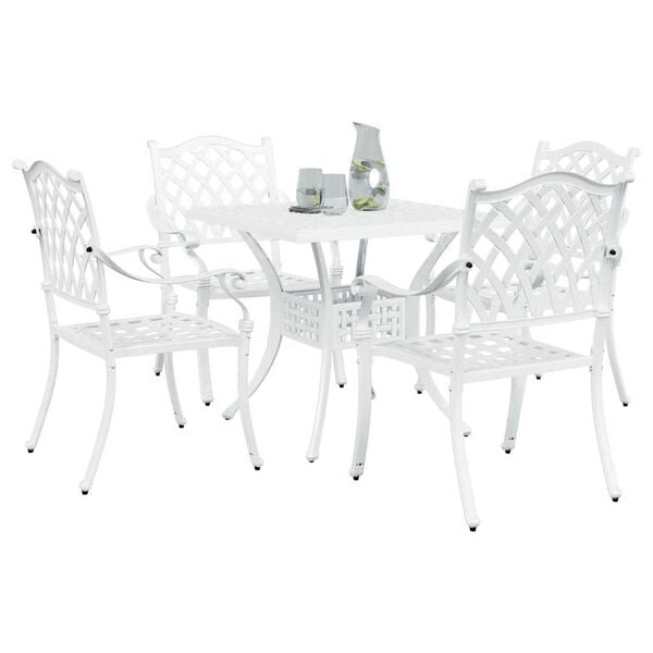 vidaXL Garden Table Set 5 pcs White Cast Aluminium