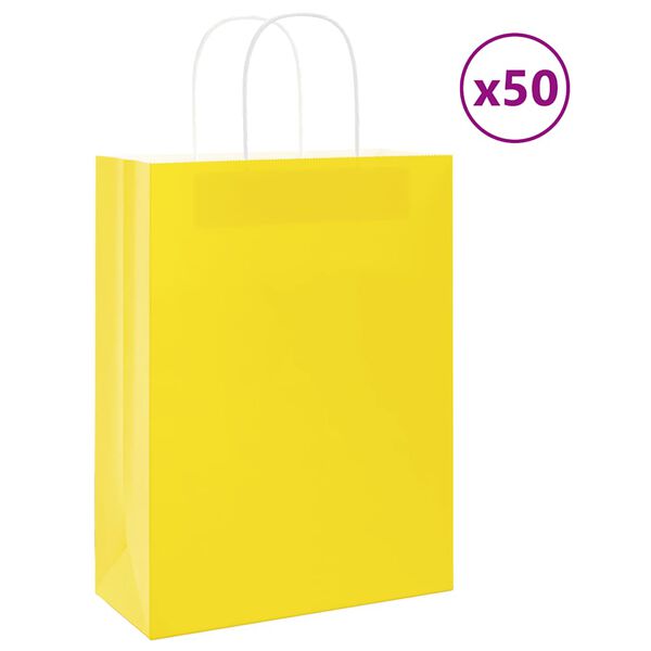 vidaXL Paper Bags 50 pcs with Handles Yellow 26x12x35 cm