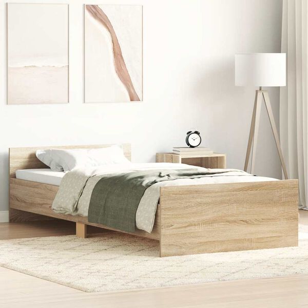 vidaXL Bed Frame without Mattress Sonoma Oak 75x190 cm Small Single Engineered Wood
