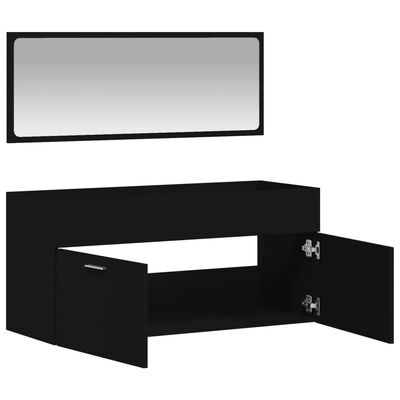 vidaXL Bathroom Cabinet with Mirror Black Engineered Wood