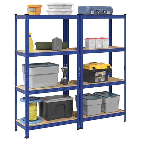 vidaXL 4-Layer Storage Shelves 2 pcs Blue Steel&Engineered Wood