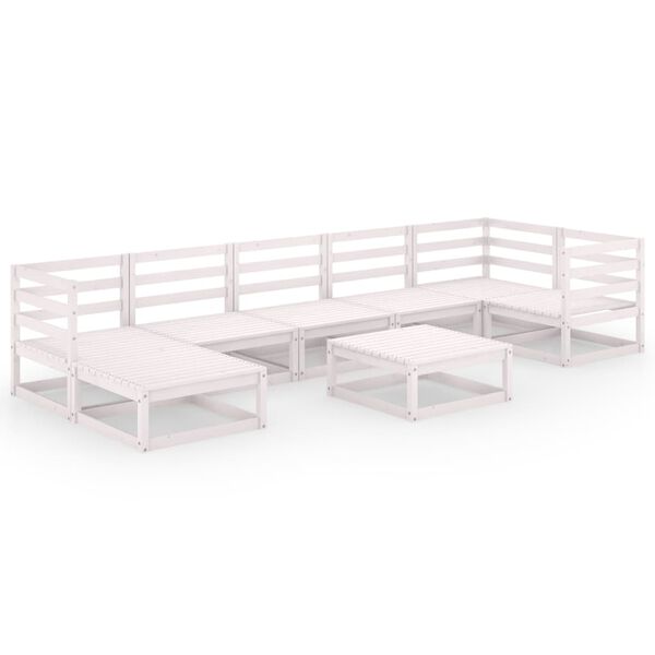 vidaXL 8 Piece Garden Lounge Set White Solid Pinewood