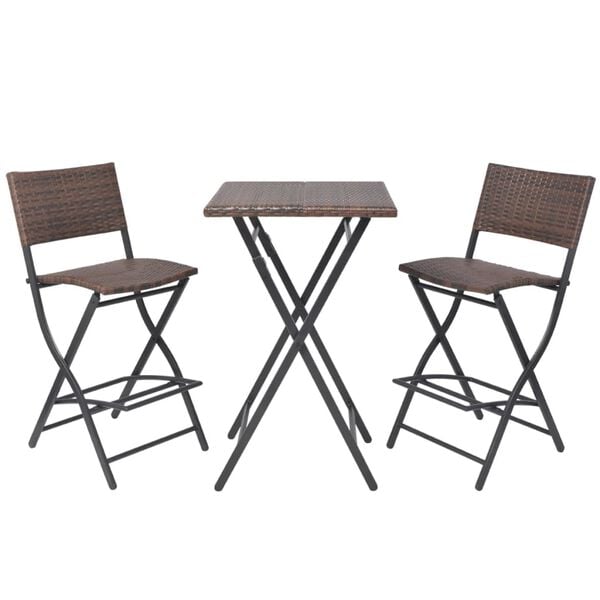 vidaXL 3 Piece Folding Bistro Set Steel Poly Rattan Brown