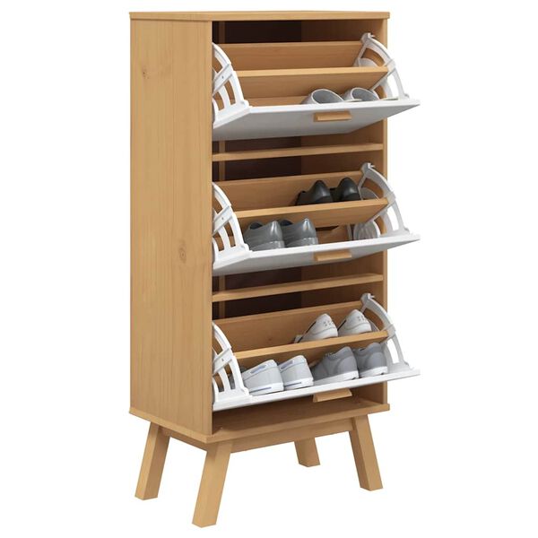 vidaXL Shoe Cabinet OLDEN White and Brown 55x35x120cm Solid Wood Pine