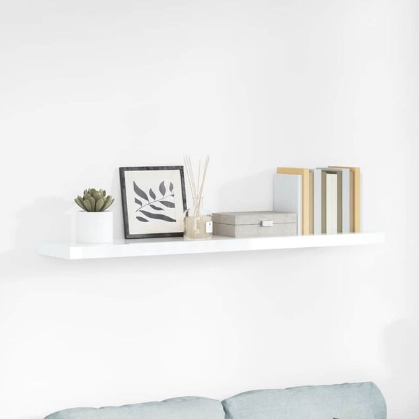 vidaXL Floating Wall Shelf High Gloss White 120x23.5x3.8 cm MDF