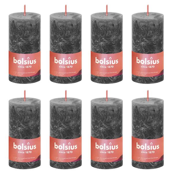 Bolsius Rustic Pillar Candles Shine 8 pcs 100x50 mm Stormy Grey