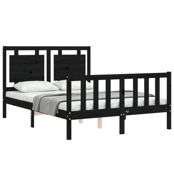 vidaXL Bed Frame without Mattress Black Double Solid Wood Pine