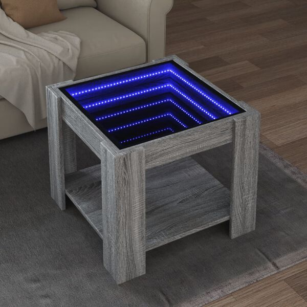 vidaXL Coffee Table with LED Grey Sonoma 53x53x45 cm Engineered Wood