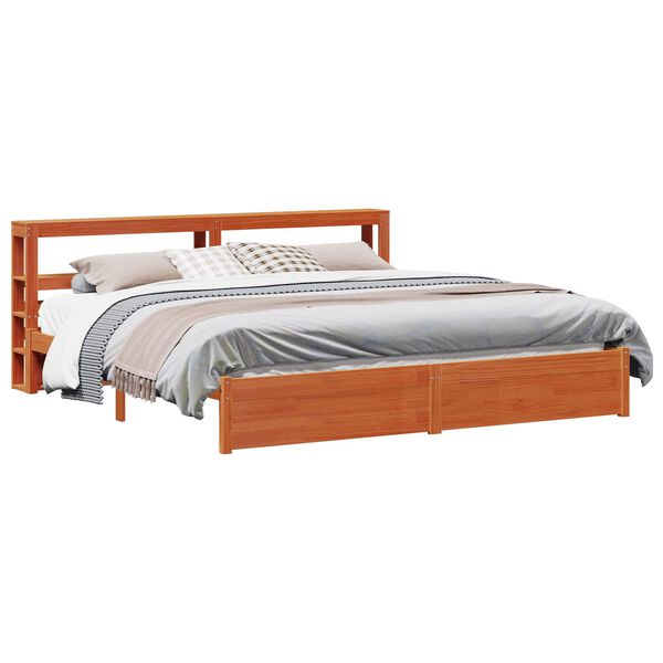 vidaXL Bed Frame with Headboard Wax Brown 180 x 200 cm Solid Pine Wood