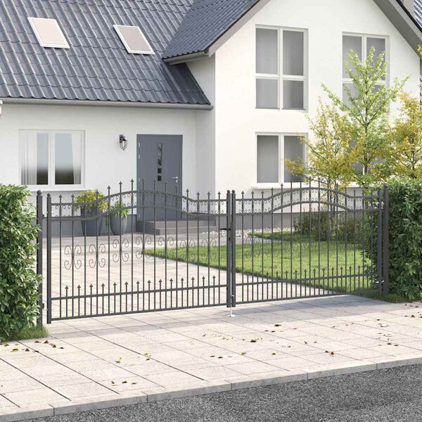 vidaXL Fence Gate with Spear Top with Lock Grey 404 x 125 cm Steel