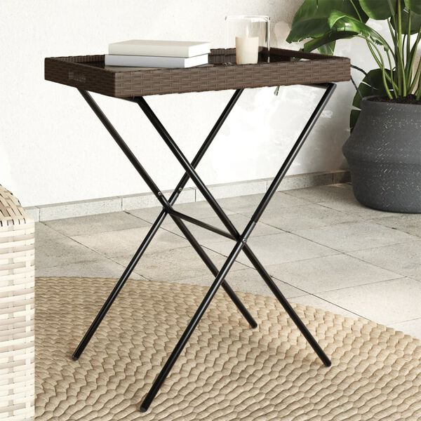 vidaXL Folding Tray Table Brown 65x40x75 cm Poly Rattan