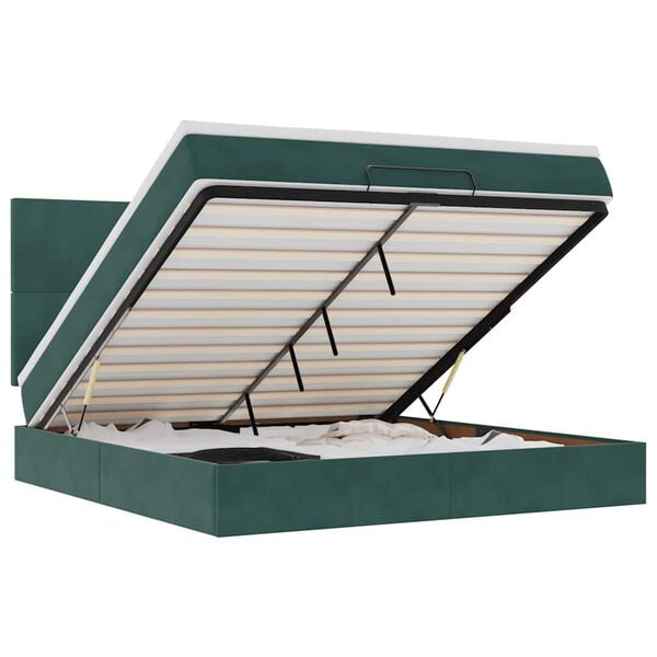 vidaXL Ottoman Bed with Mattresses Dark Green 180x200cm Velvet