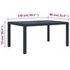 vidaXL Garden Table Anthracite 150x90x72 cm Plastic Rattan Look