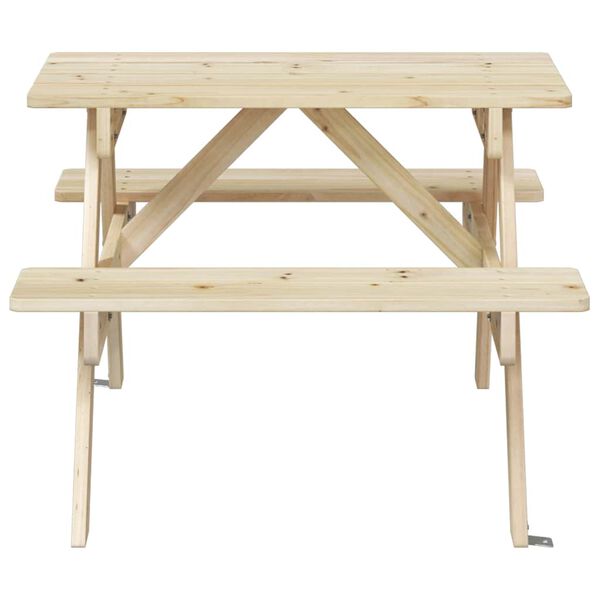 vidaXL Picnic Table for 4 Kids with Umbrella Hole Solid Wood Fir