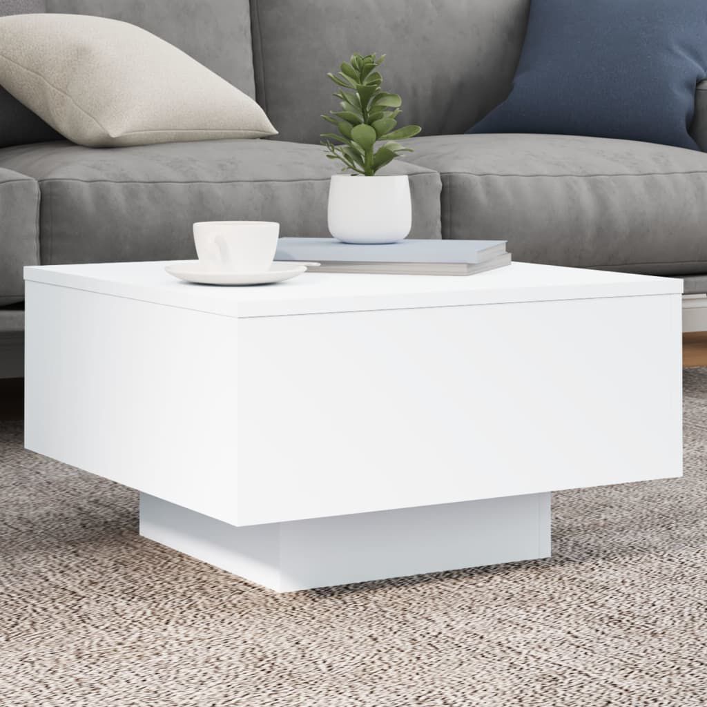 vidaXL Coffee Table with LED Lights White 55x55x31 cm vidaXL