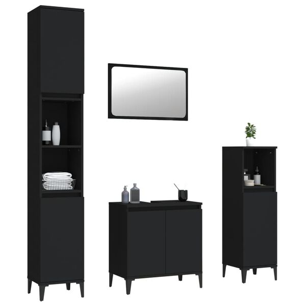 vidaXL 4 Piece Bathroom Furniture Set Black Engineered Wood