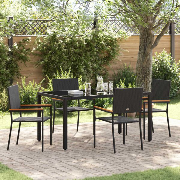 vidaXL Garden Dining Set 5 pcs Black Poly Rattan