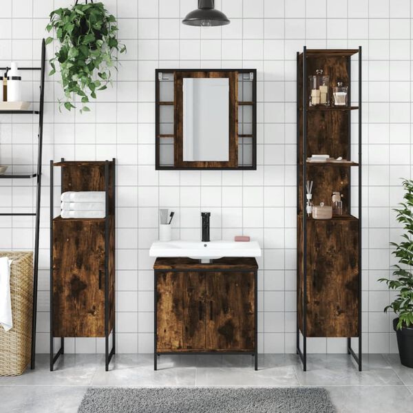 vidaXL 4 Piece Bathroom Cabinet Set Smoked Oak Engineered Wood