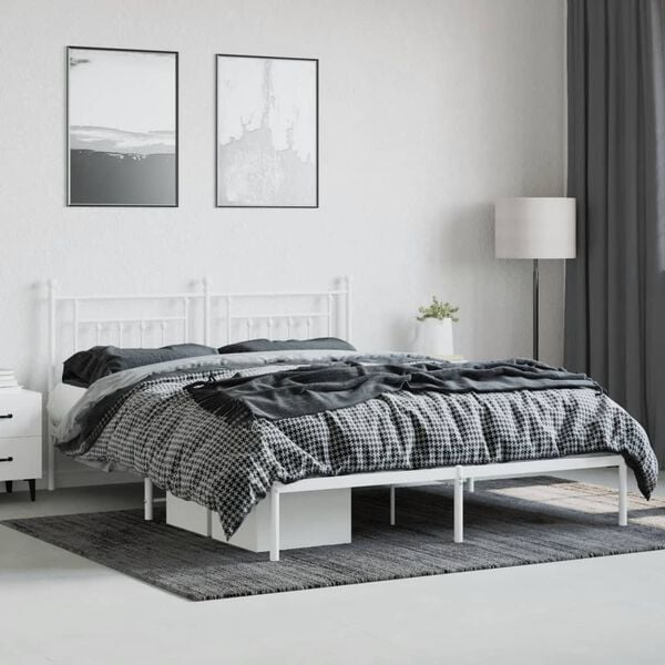 vidaXL Metal Bed Frame without Mattress with Headboard White 160x200cm