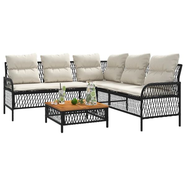 vidaXL 2 Piece Garden Sofa Set with Cushions Black Poly Rattan