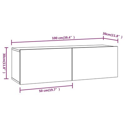 vidaXL TV Wall Cabinet Grey Sonoma 100x30x30 cm Engineered Wood