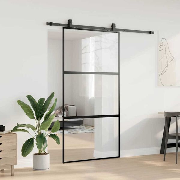 vidaXL Sliding Door with Hardware Set Black 102.5x205 cm Tempered Glass