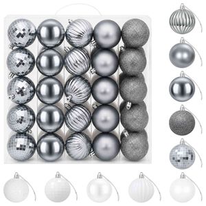 vidaXL Christmas Ball Set 75 pcs White and Grey 6 cm Polystyrene