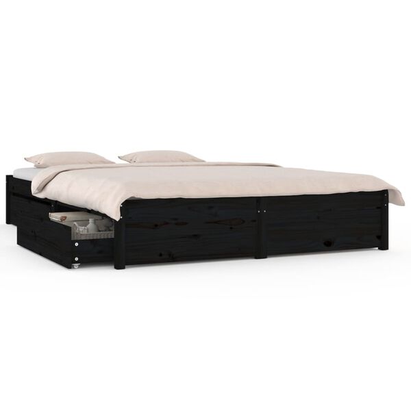 vidaXL Bed Frame without Mattress with Drawers Black 140x190 cm (814933+814998)