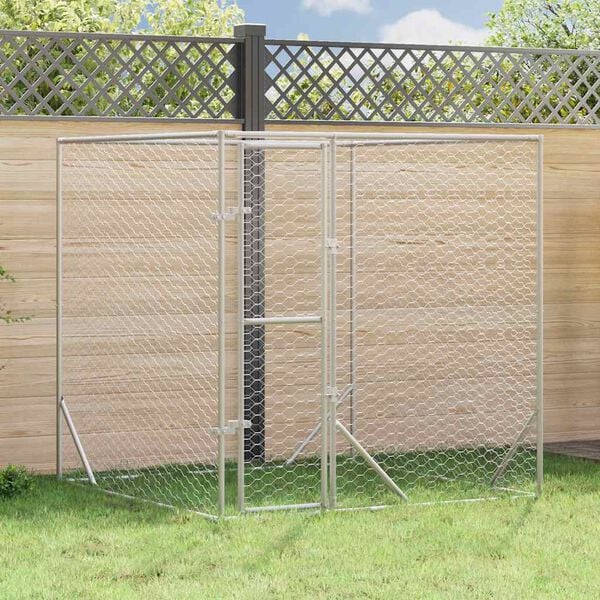 vidaXL Outdoor Dog Kennel Silver 2x2x2 m Galvanised Steel