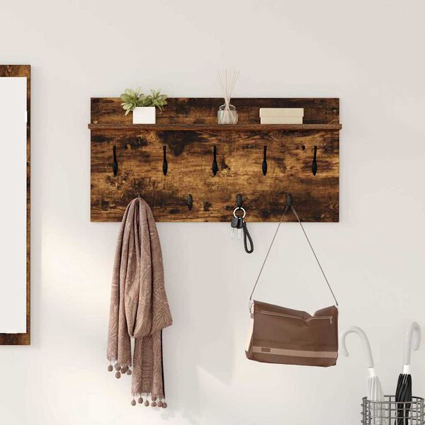 vidaXL Wall-Mounted Coat Rack with Shelf Smoked Oak 80 x 40 x 12 cm