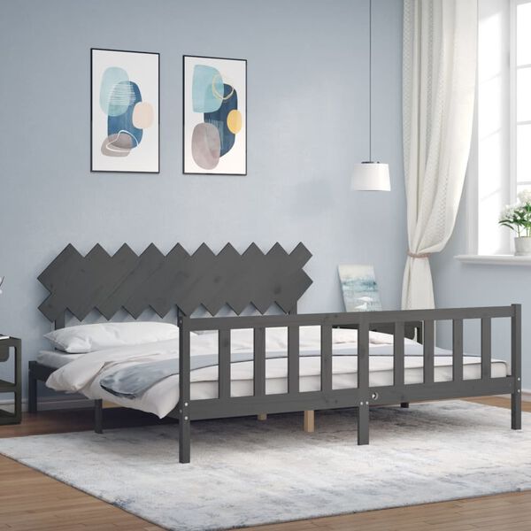 vidaXL Bed Frame without Mattress Grey 200x200 cm Solid Wood Pine