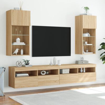 vidaXL TV Cabinets with LED Lights 2 pcs Sonoma Oak 40.5x30x90 cm